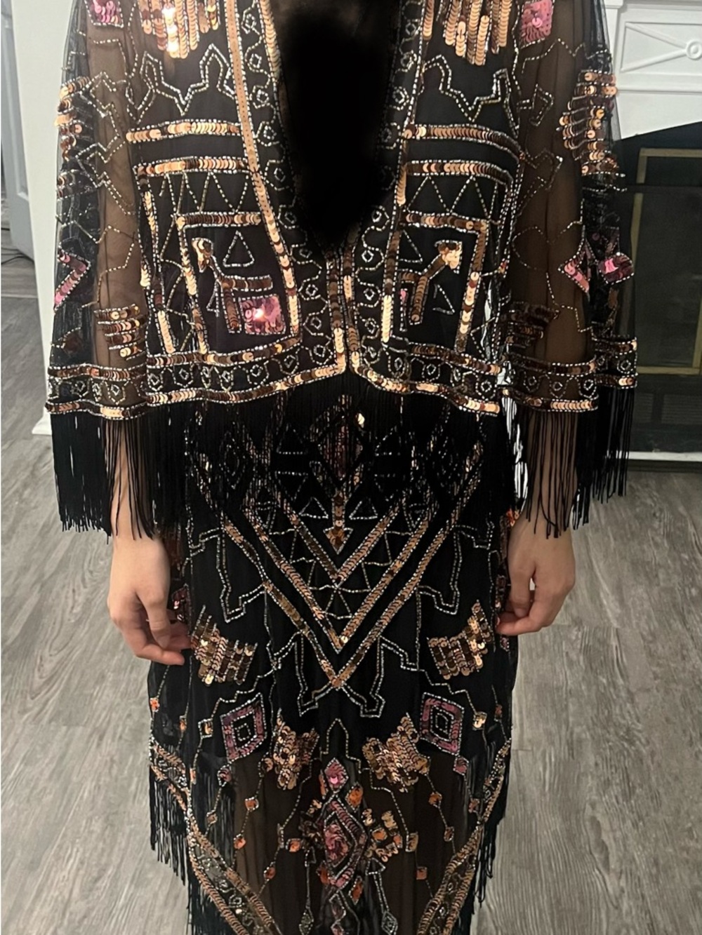 RARE Y2K ASOS design Black Sequin Fringe Maxi Dress with Pink & Rose Accents#A10 - Picture 15 of 16
